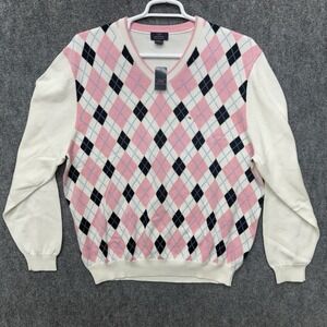 Brooks Brothers 346  Supima Cotton V Neck Sweater pink argyle Men's XXL 2XL